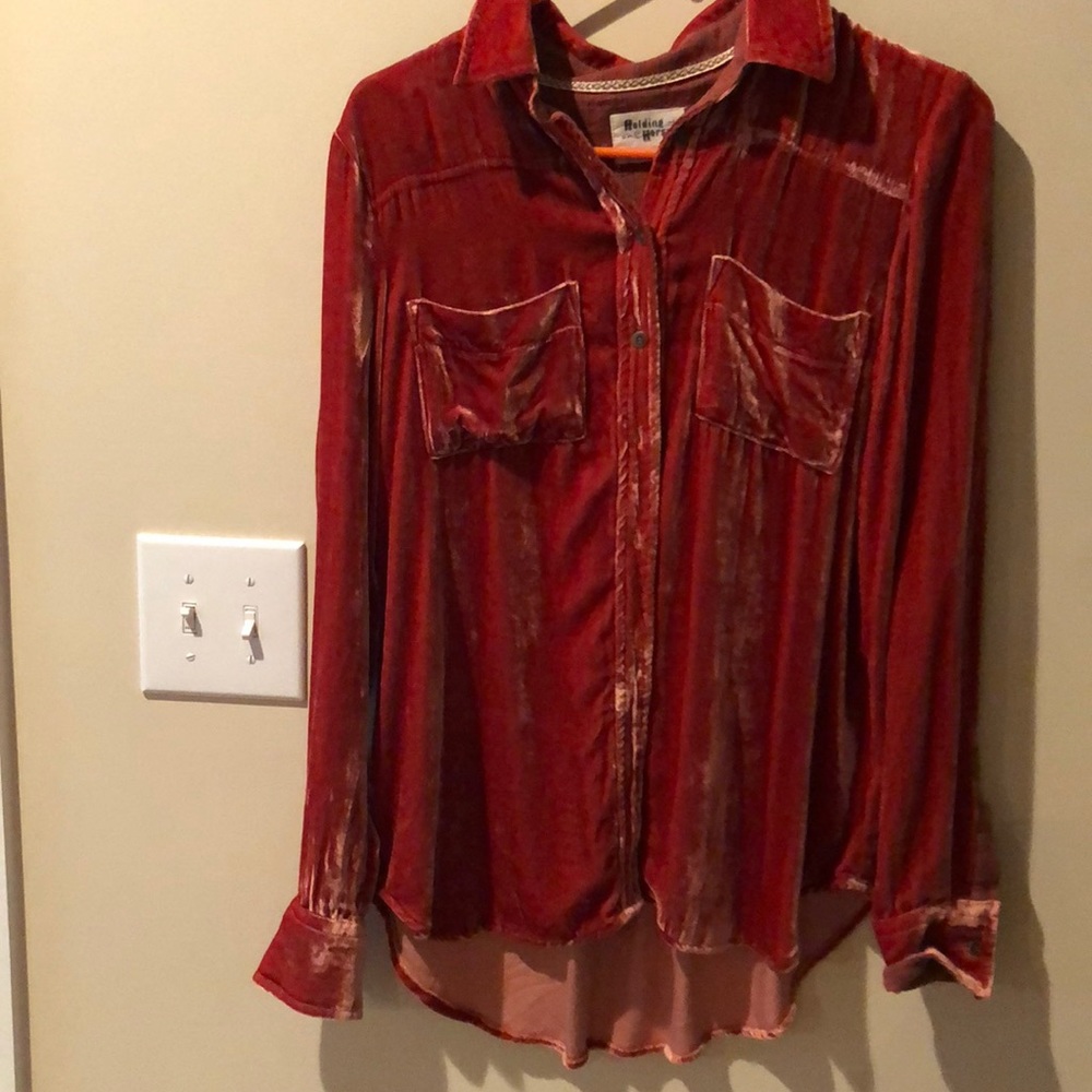 Holding Horses: Burnt Orange Velvet Button-Down